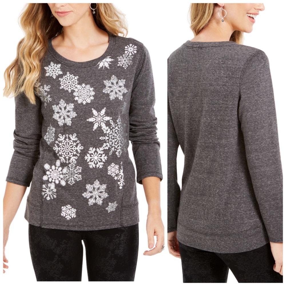 1X 2X 3X Gray Snowflake Sweatshirt Christmas Xmas Plus Size